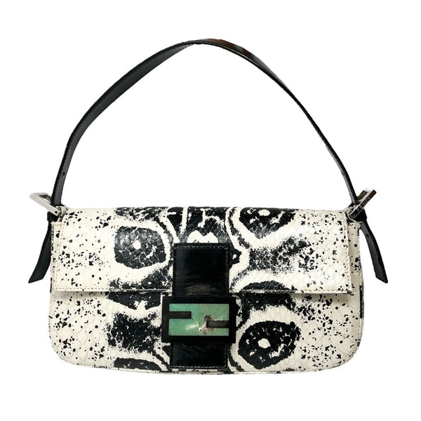 Fendi Black + White Snakeskin Baguette Bag