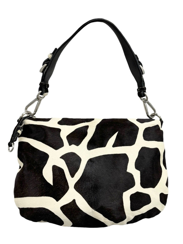 Prada Black + White Giraffe Print Shoulder Bag