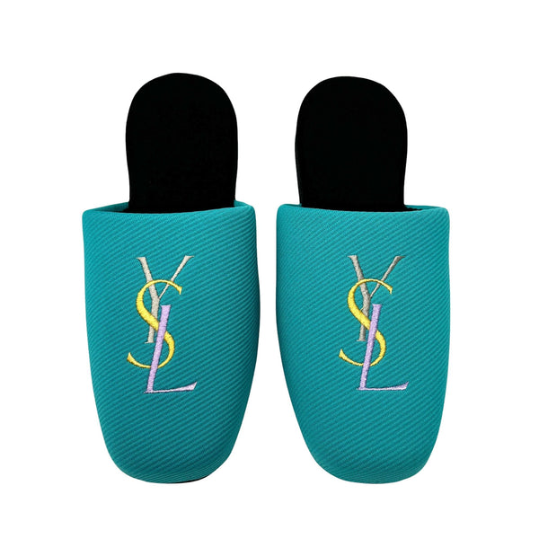 YSL Turquoise Logo Slippers