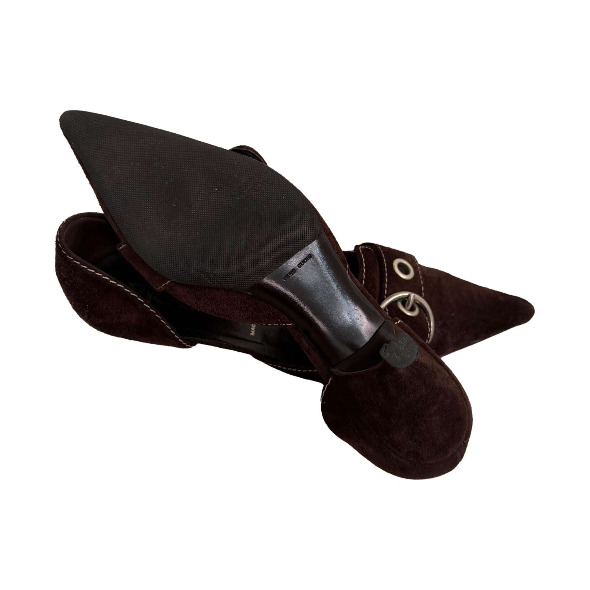 Prada Brown Suede Buckle Kitten Heels