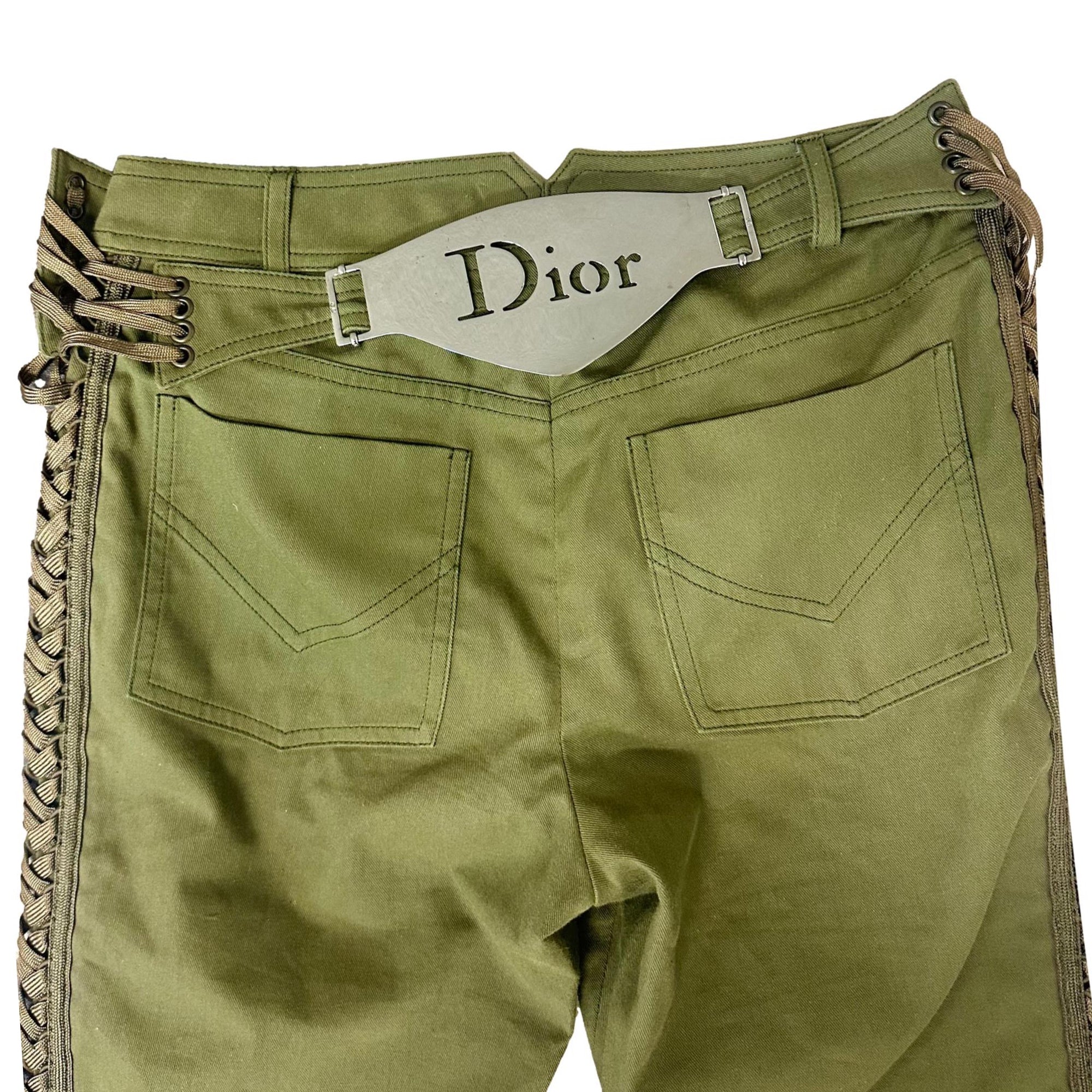 Dior Green Lace-Up Logo Plaque Pants