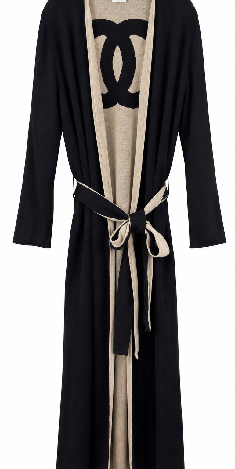 Chanel Logo Open Front Tie Cardigan