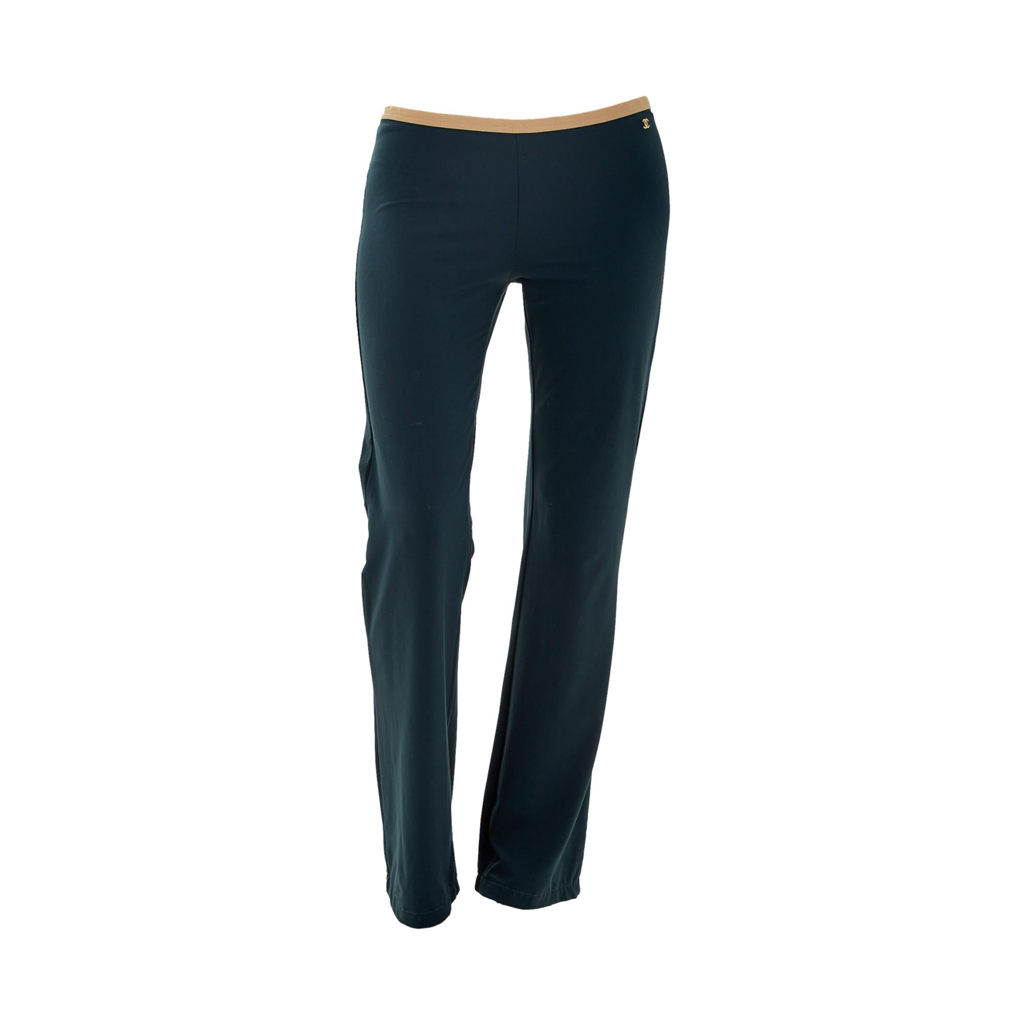 Chanel Navy + Tan Trim Stretch Pants
