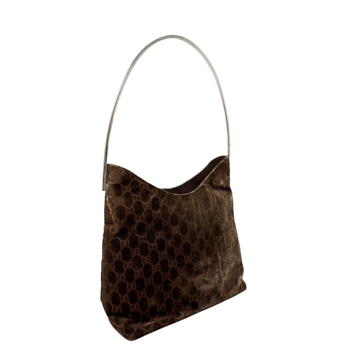 Gucci Brown Velvet Logo Shoulder Bag