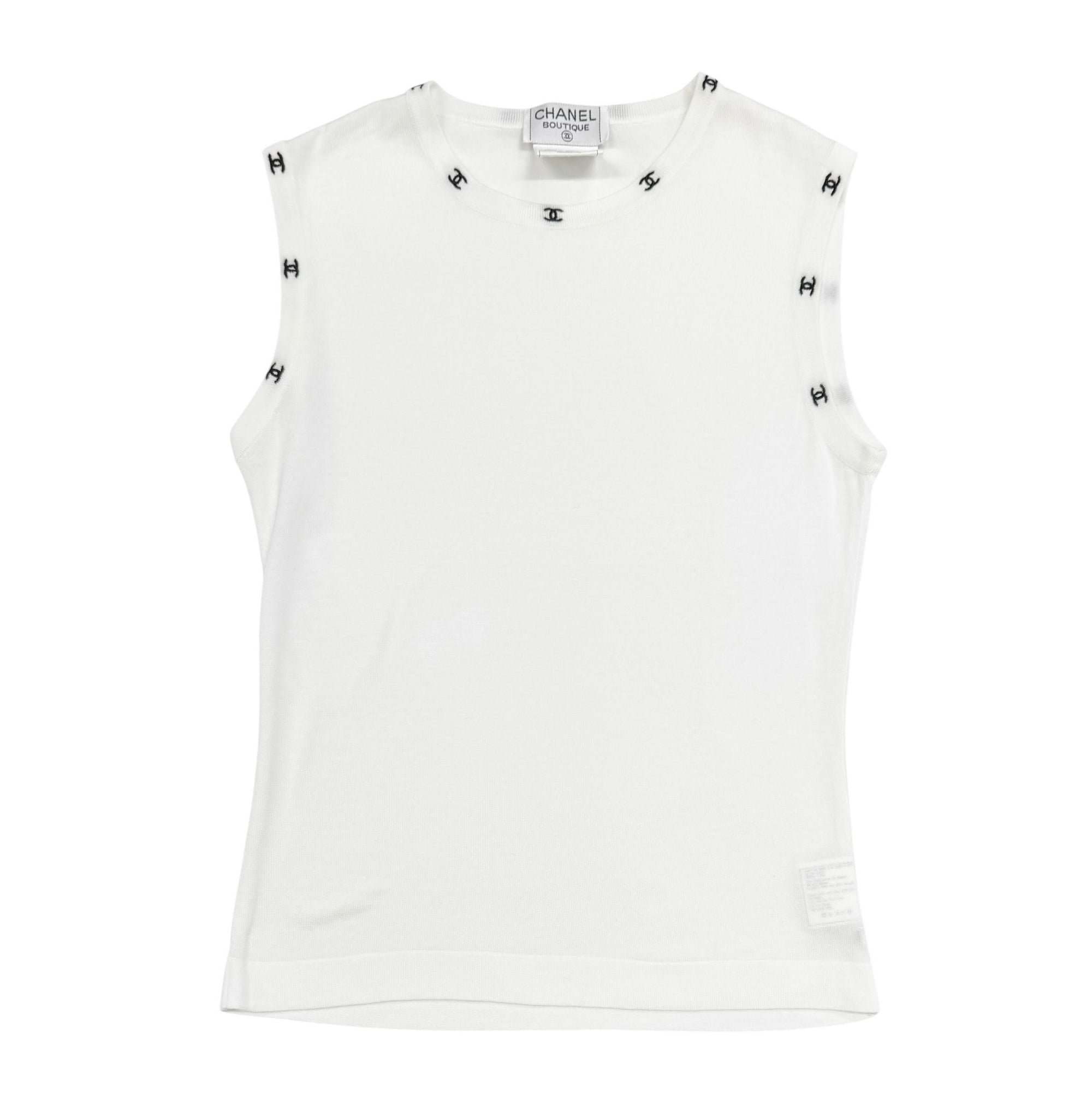 Chanel White Ribbed Logo Tank Top