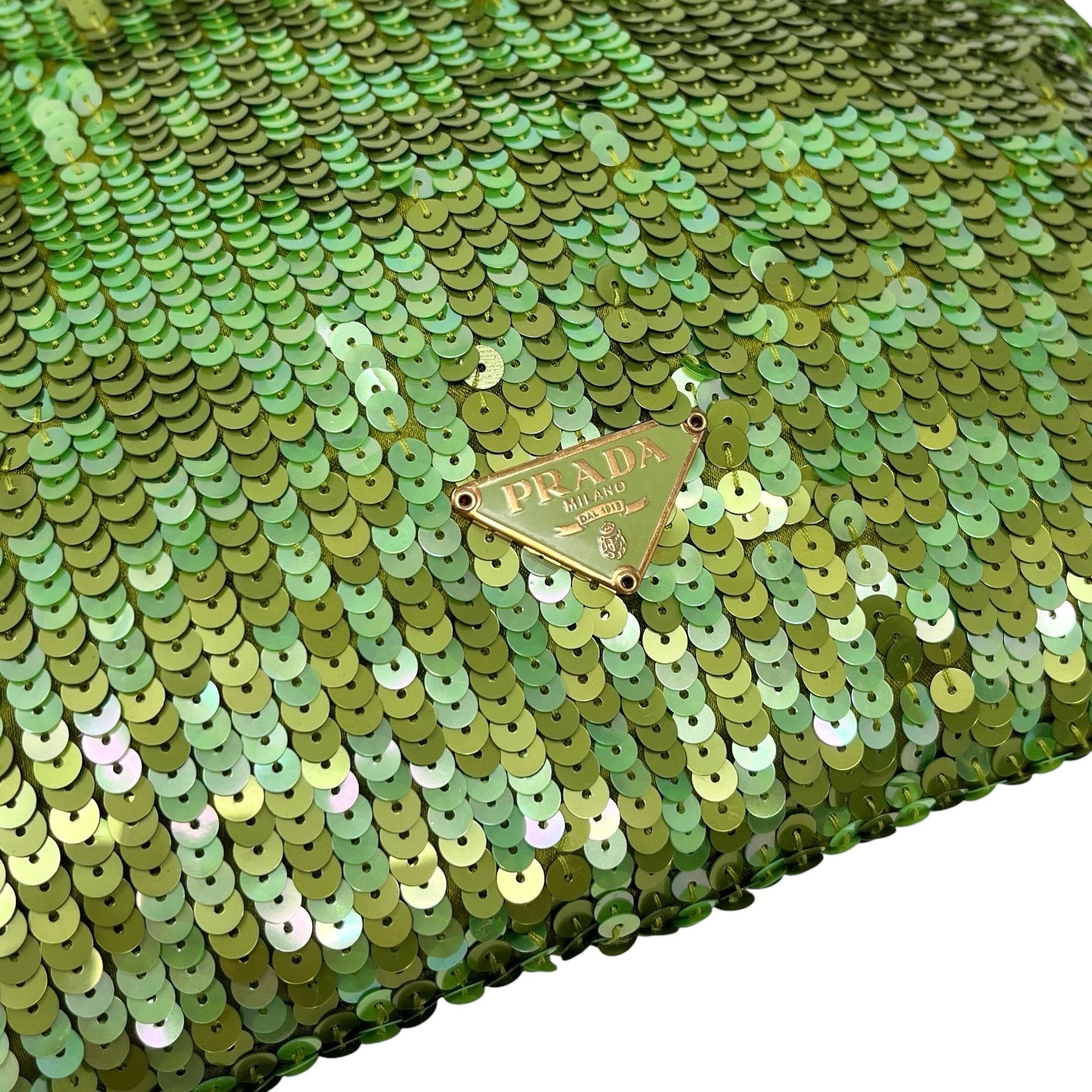 Prada Lime Green Sequin Top Handle Bag