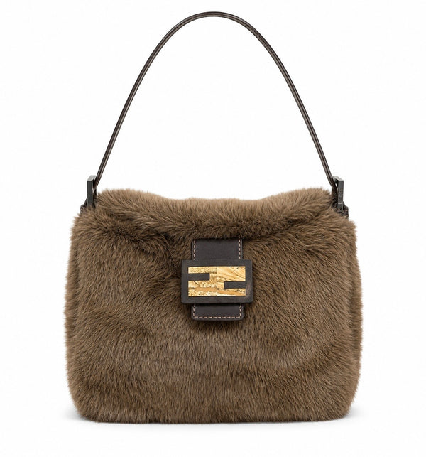 Fendi Brown Fur Baguette Shoulder Bag