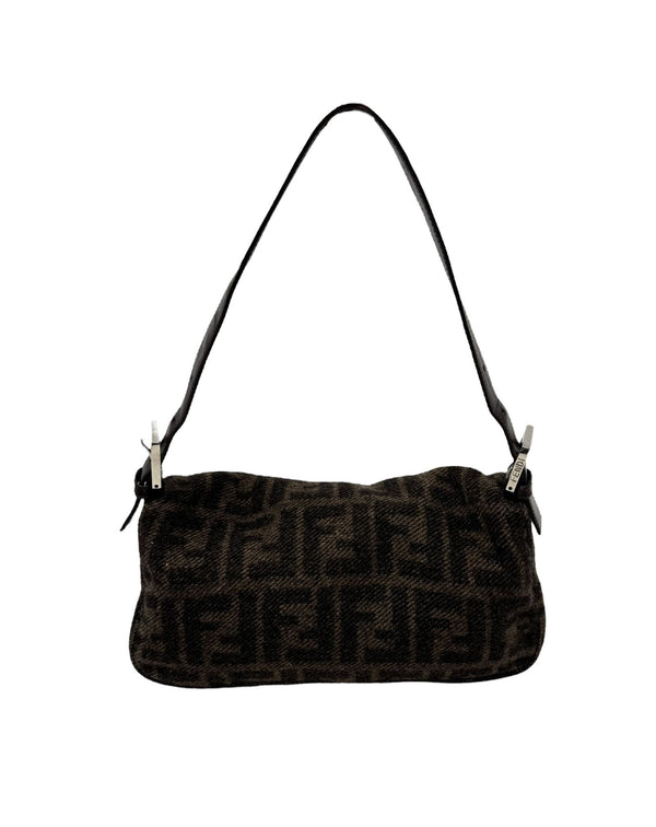 Fendi Brown Wool Logo Baguette Bag