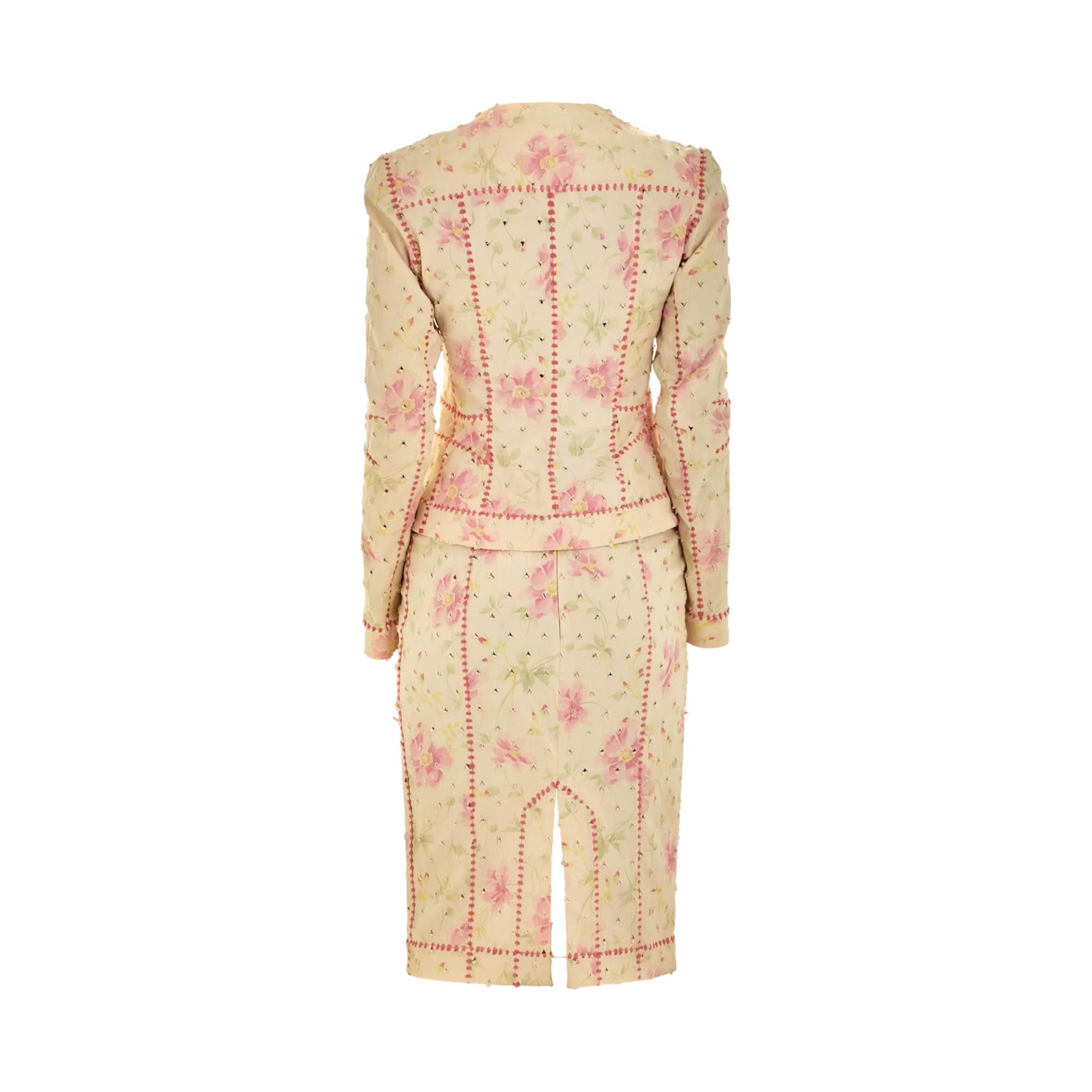 Dior Ivory + Pink Textured Floral Skirt Set