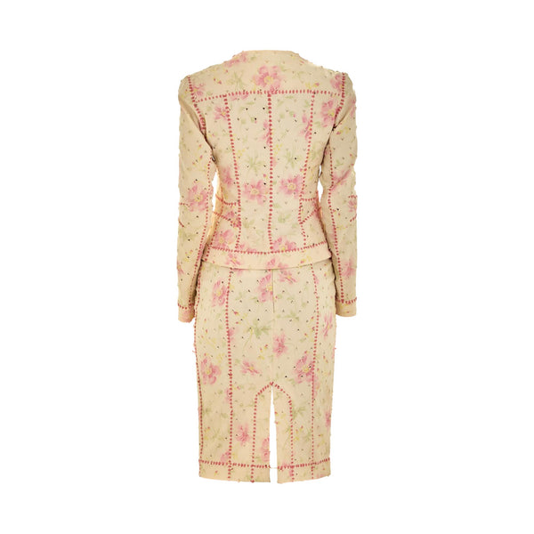 Dior Ivory + Pink Textured Floral Skirt Set