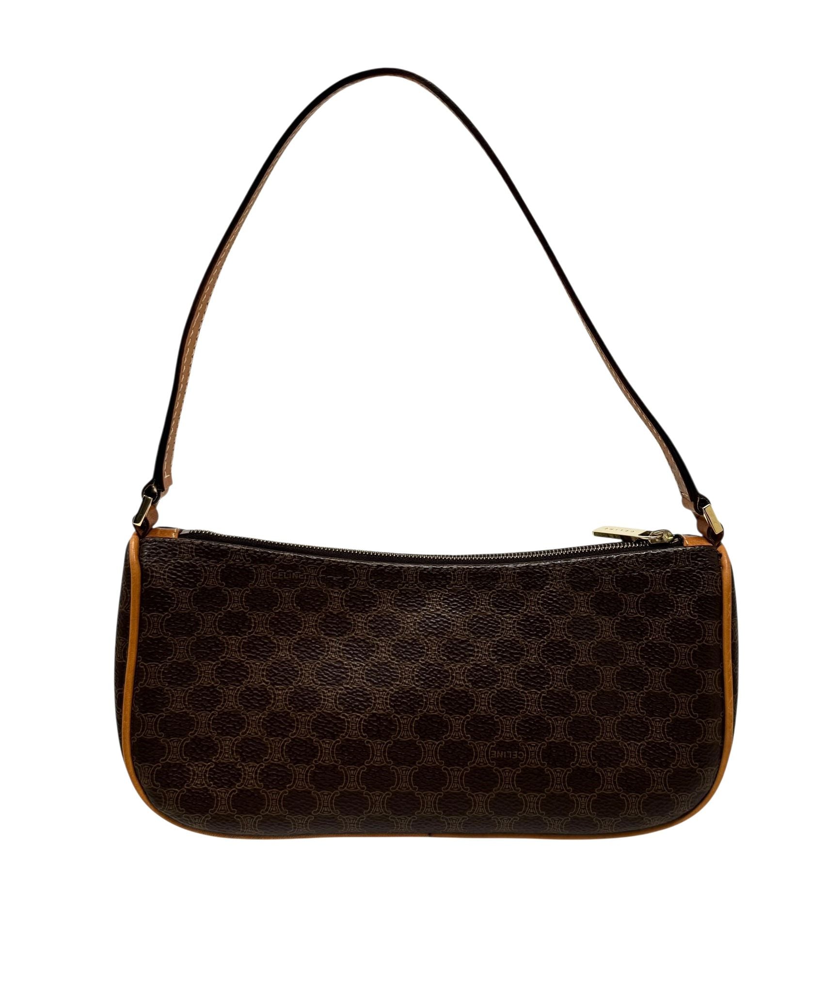 Celine Brown Leather Logo Shoulder Bag