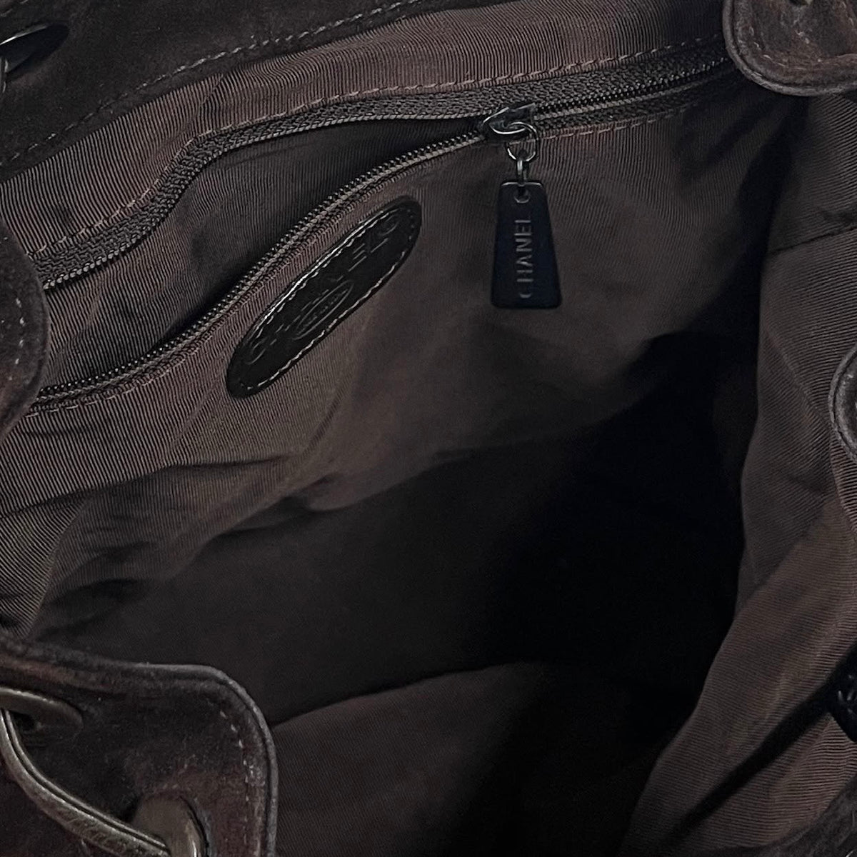 Chanel Brown Suede Logo Backpack