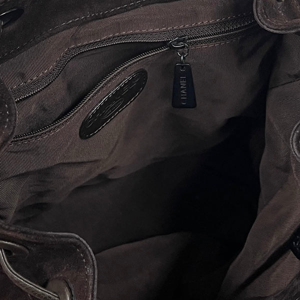 Chanel Brown Suede Logo Backpack