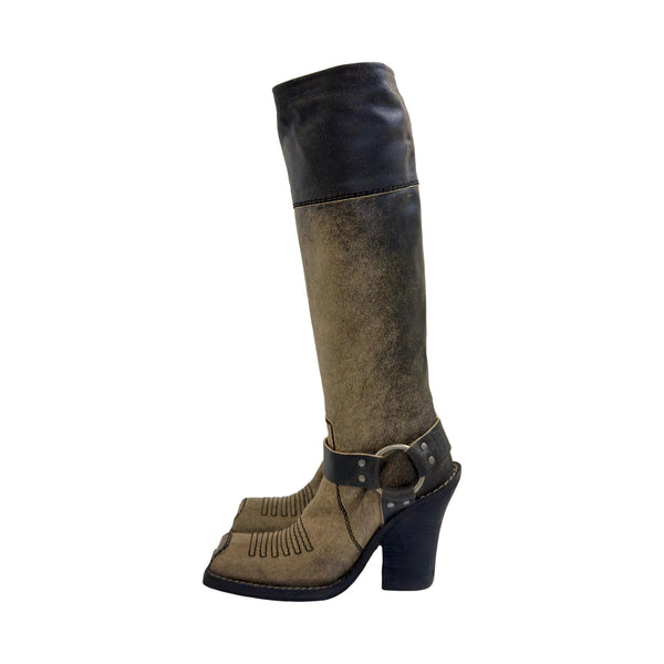 Dior Distressed Knee High Logo Boots