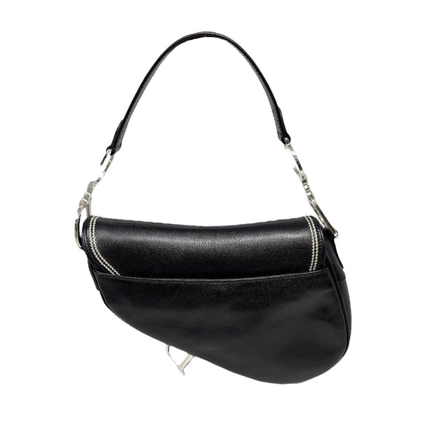Dior Black Contrast Stitch Leather Saddle Bag