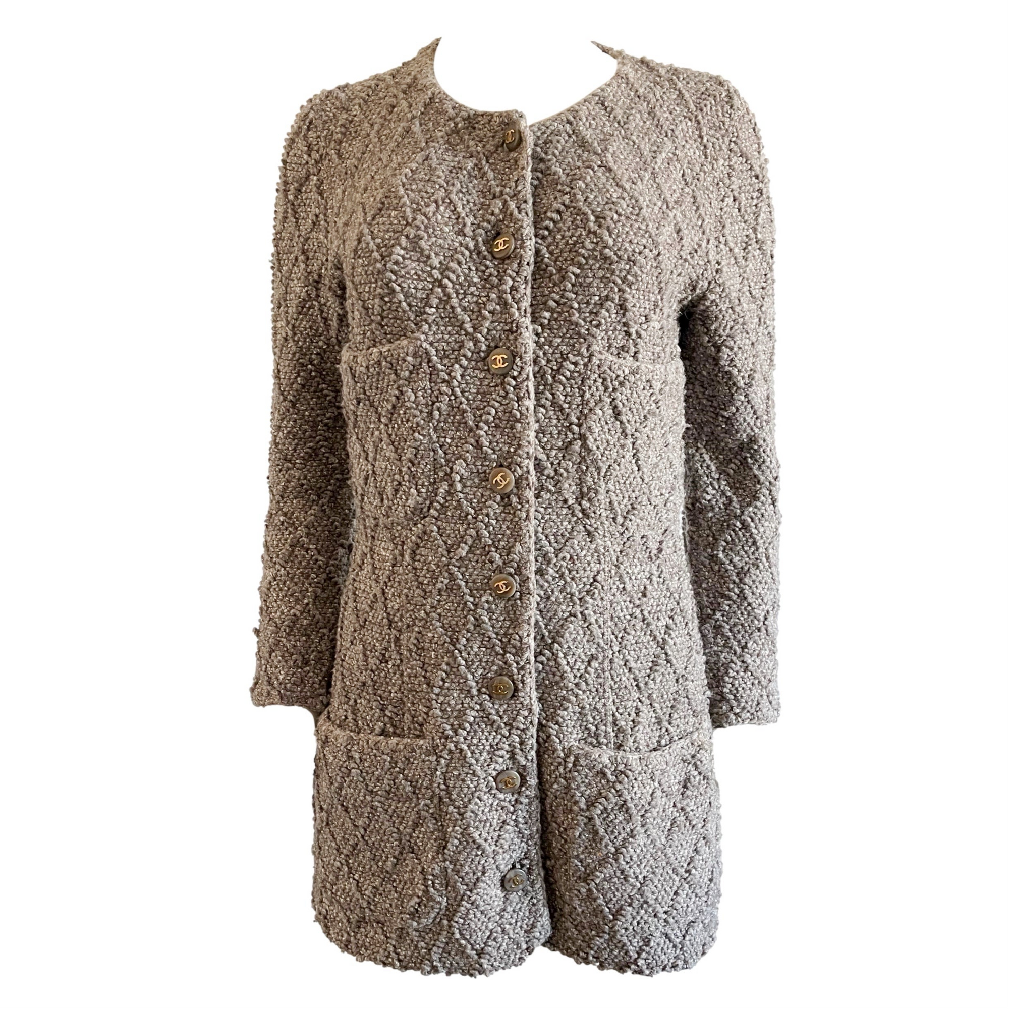 Chanel Natural Chunky Quilt Wool Cardigan