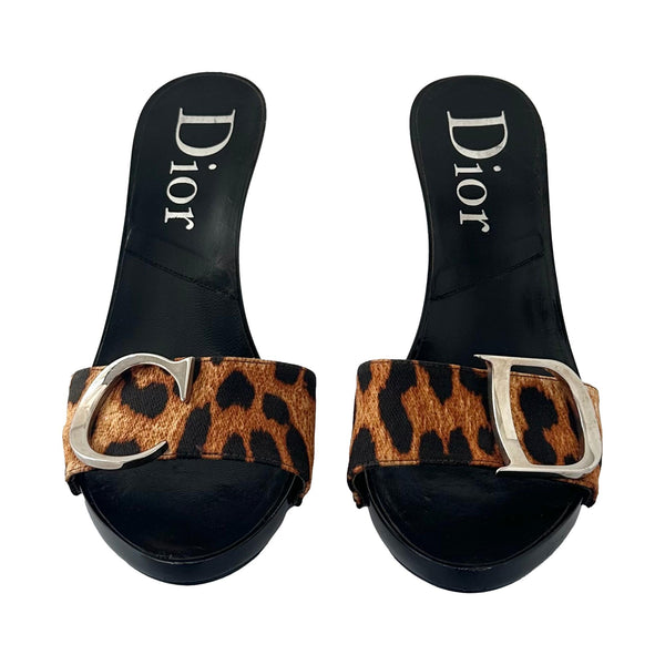 Dior Cheetah Print Logo Heels