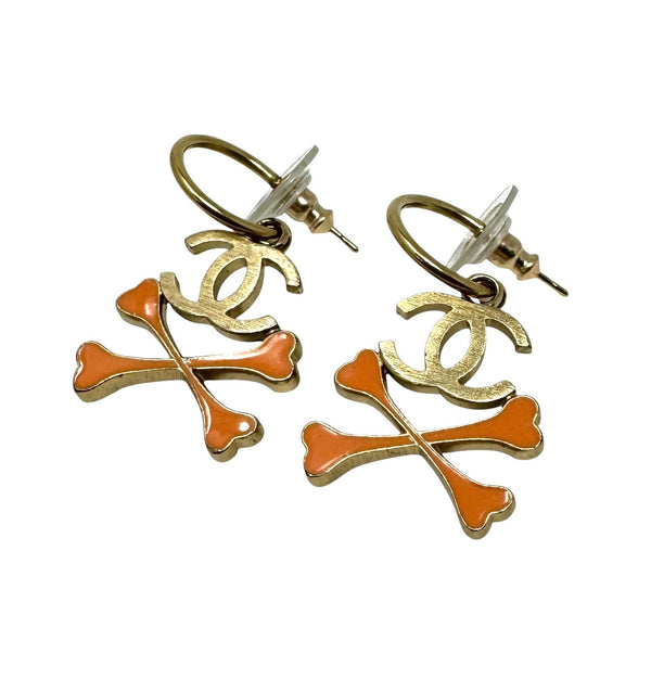 Chanel Orange Crossbone Earrings