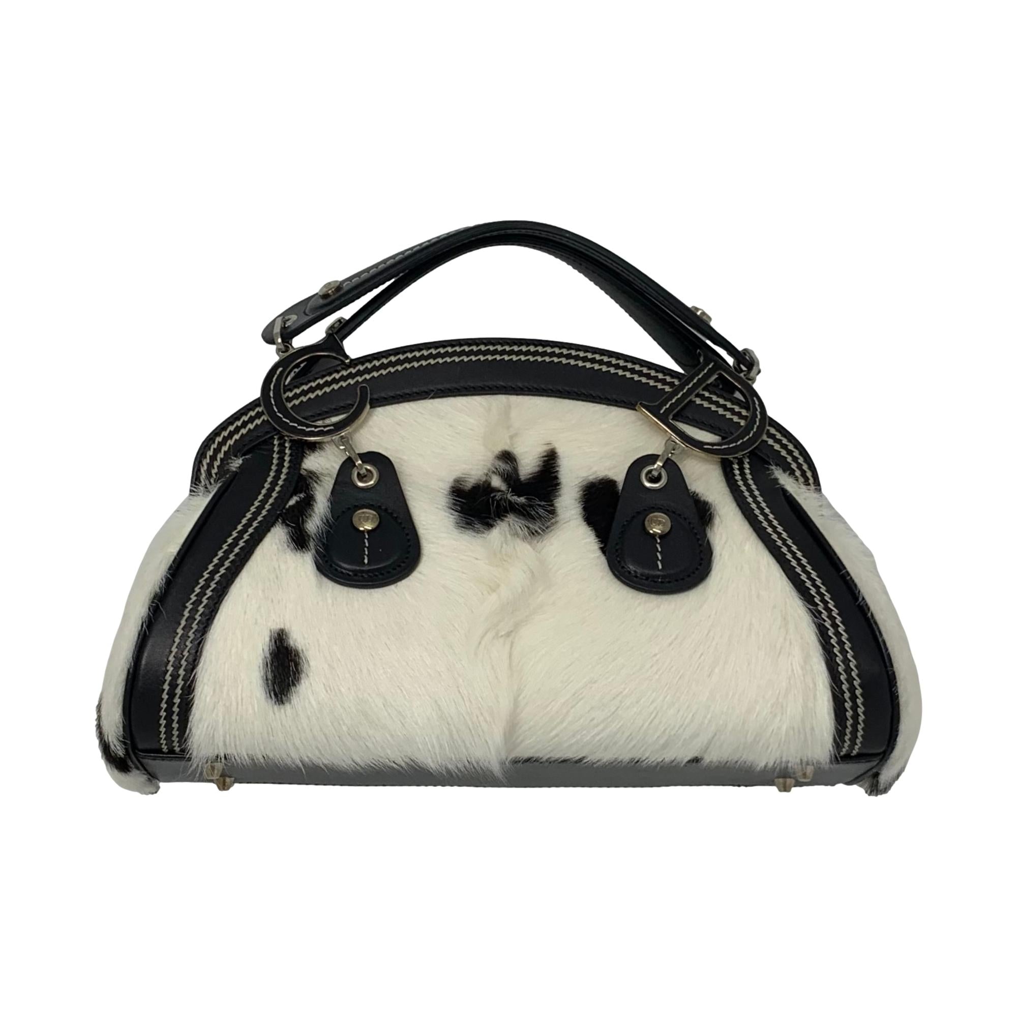 Dior Small Cow Print Calfhair Top Handle Bag