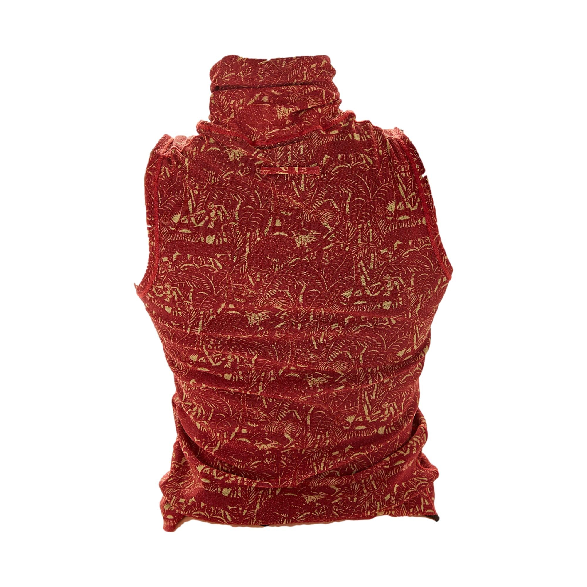 Jean Paul Gaultier Red Palm Mesh Turtleneck Top