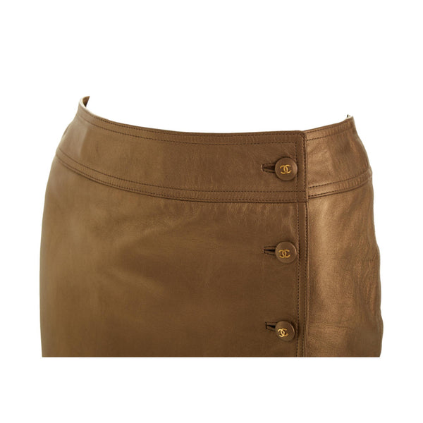 Chanel Bronze Leather Logo Skirt