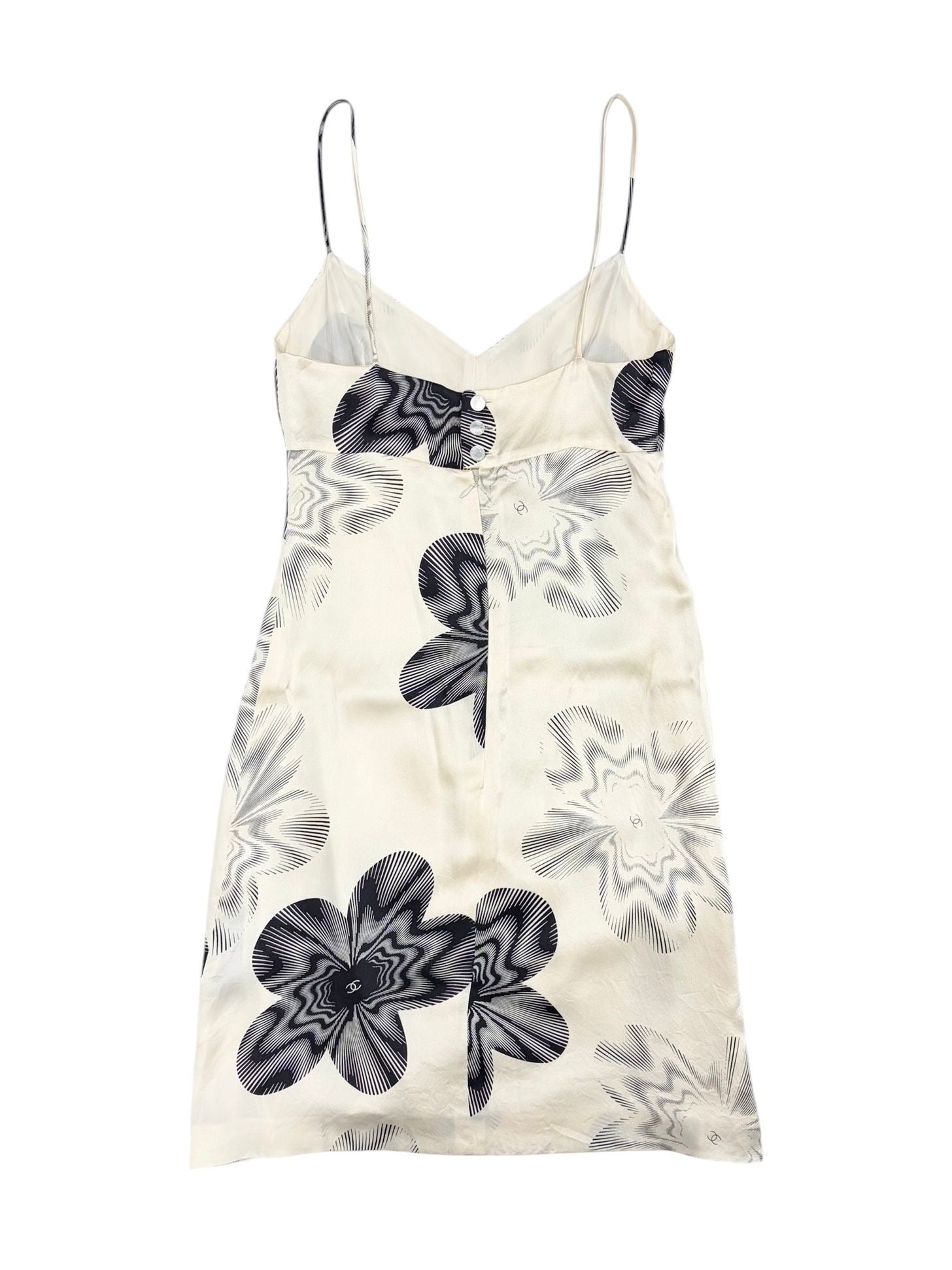 Chanel White Floral Logo Silk Dress