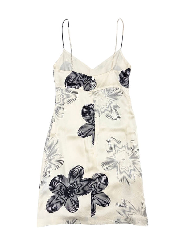 Chanel White Floral Logo Silk Dress