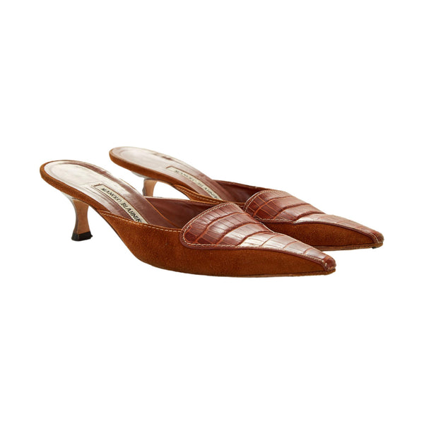 Manolo Blahnik Croc Kitten Heels