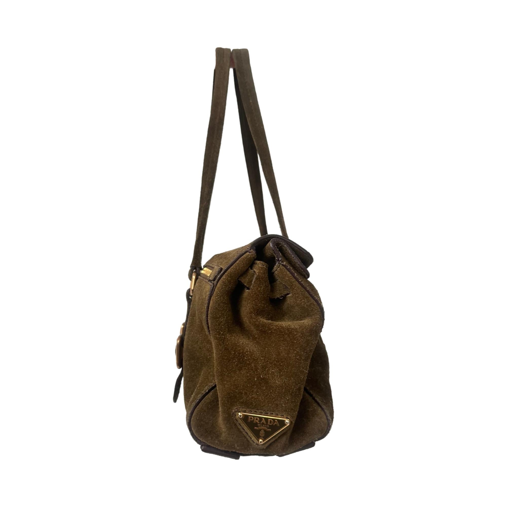 Prada Olive Green Suede Shoulder Bag