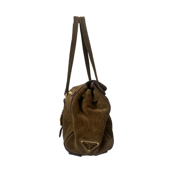Prada Olive Green Suede Shoulder Bag