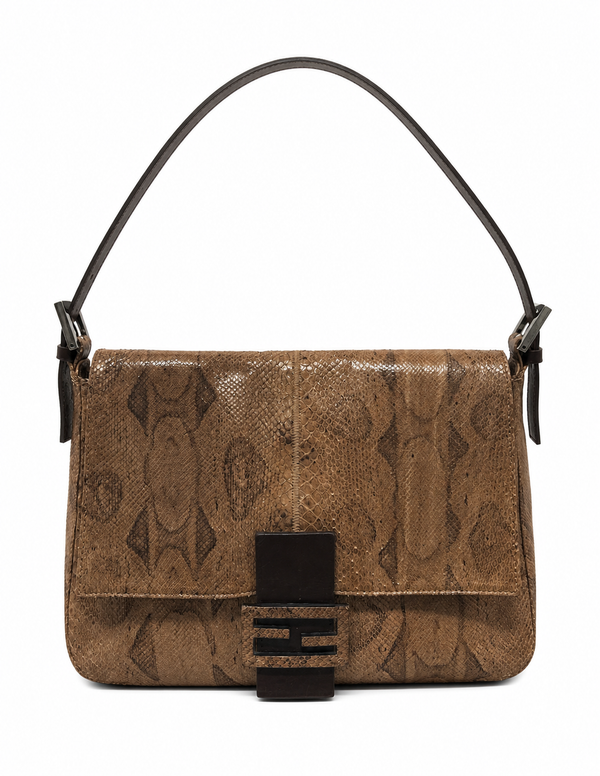 Fendi Brown Snakeskin Mamma Baguette Bag