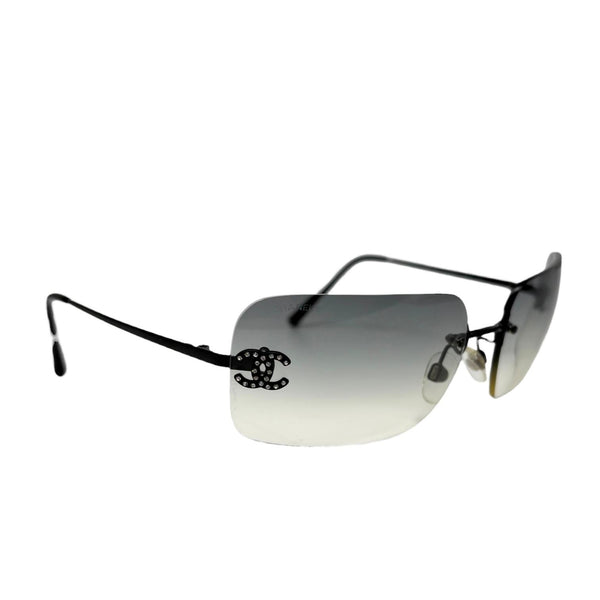 Chanel Black Rhinestone Rimless Sunglasses