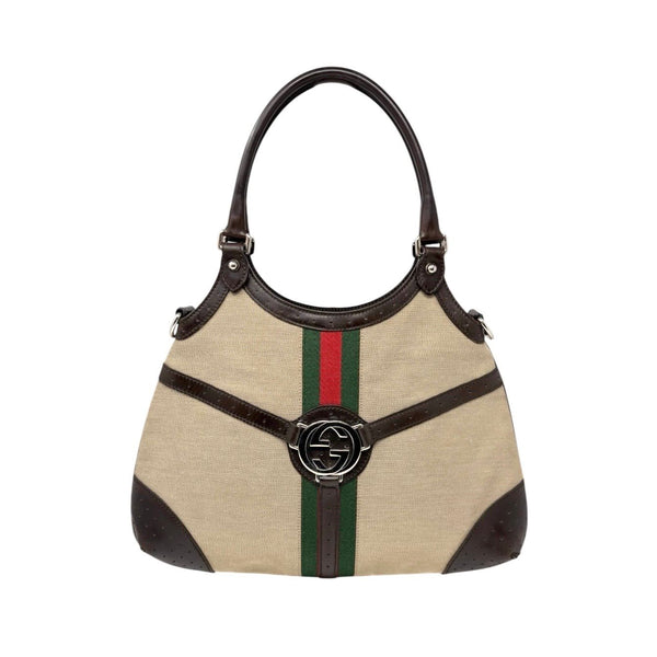 Gucci Logo Stripe Canvas Shoulder Bag