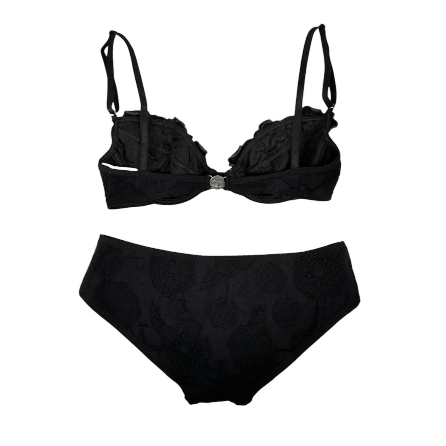 Chanel Black Cameillia Logo Bikini