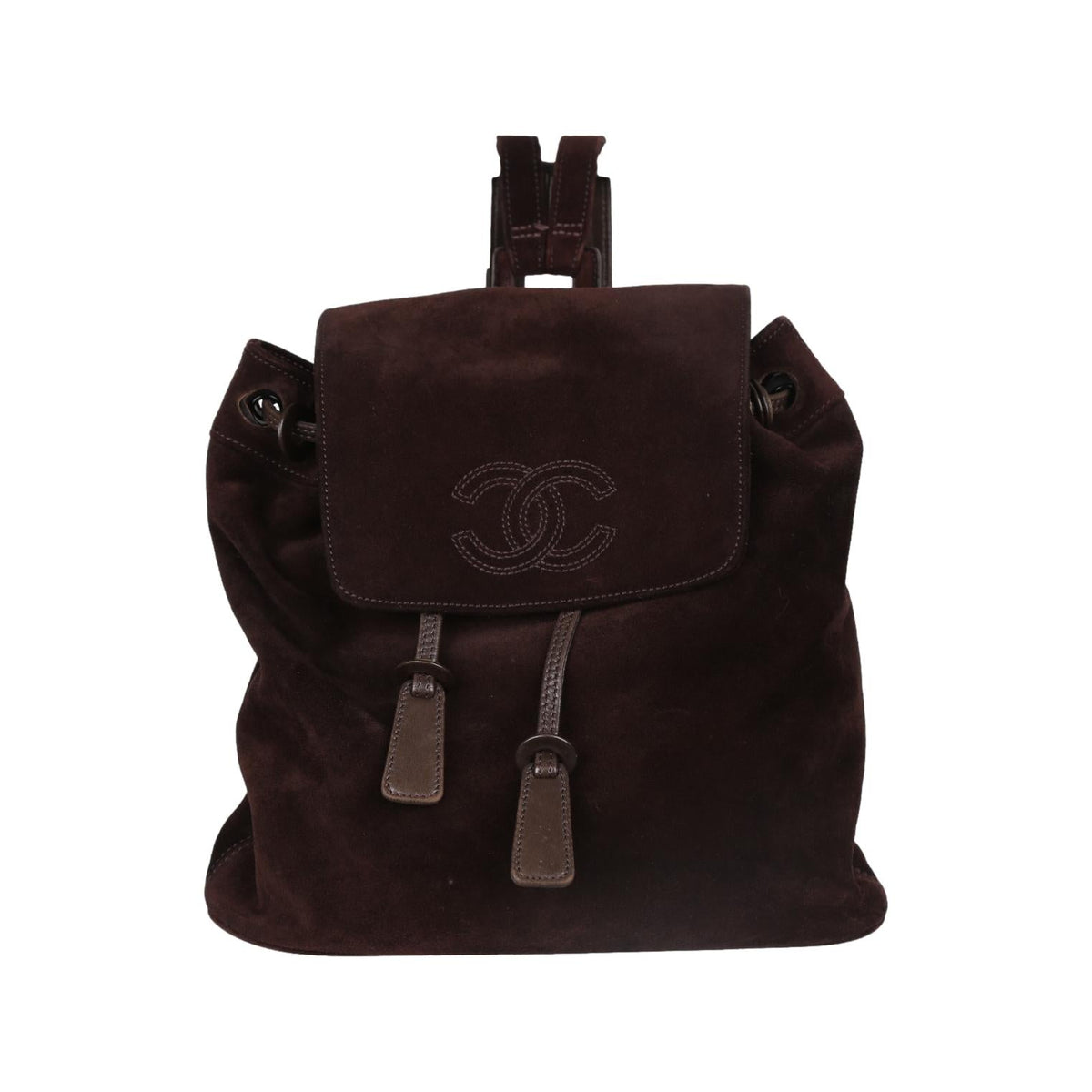 Chanel Brown Suede Logo Backpack