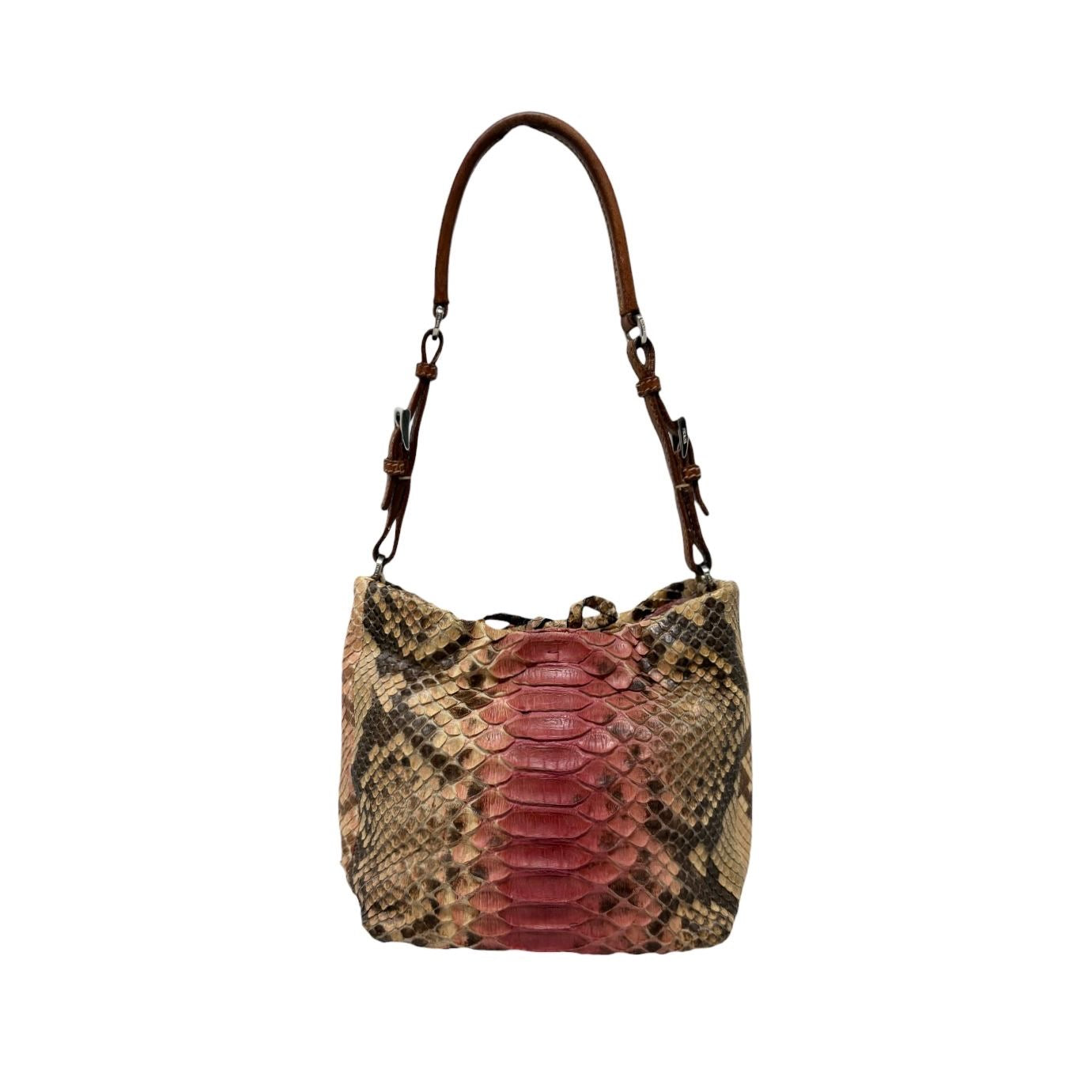 Prada Pink + Brown Snakeskin Shoulder Bag