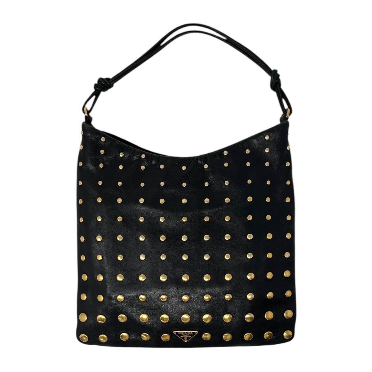 Prada Black Leather Studded Shoulder Bag