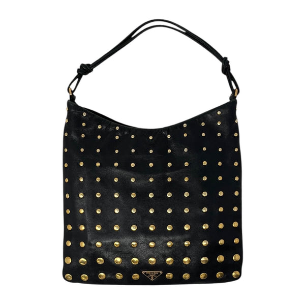 Prada Black Leather Studded Shoulder Bag