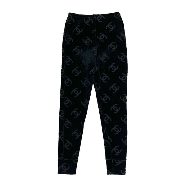 Chanel Black Velour Logo Leggings