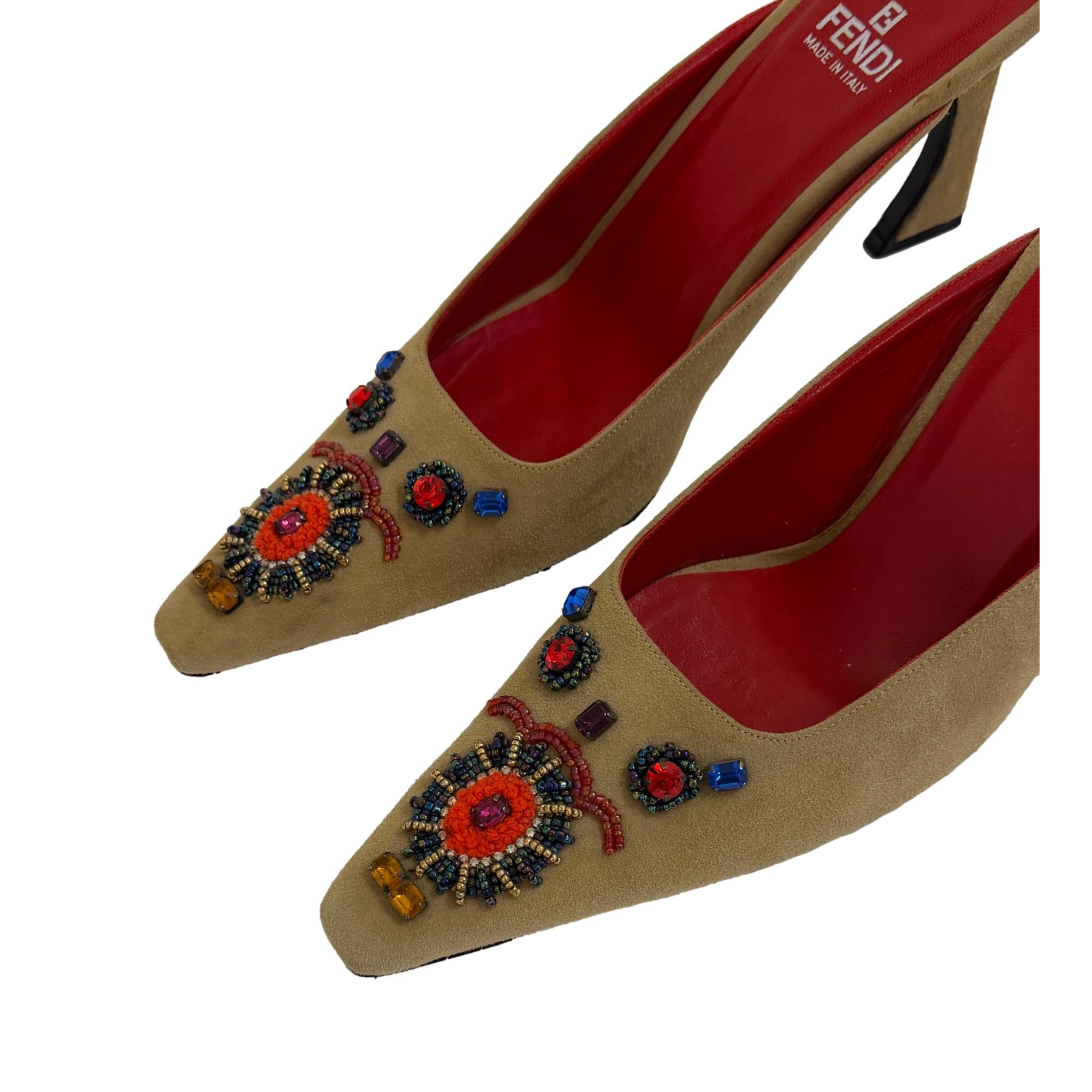 Fendi Suede Embellished Mules