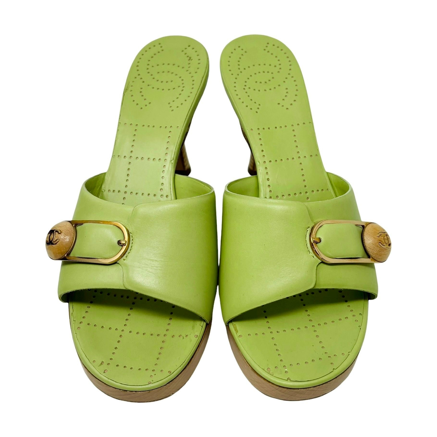 Chanel Lime Green Leather Platform Heels