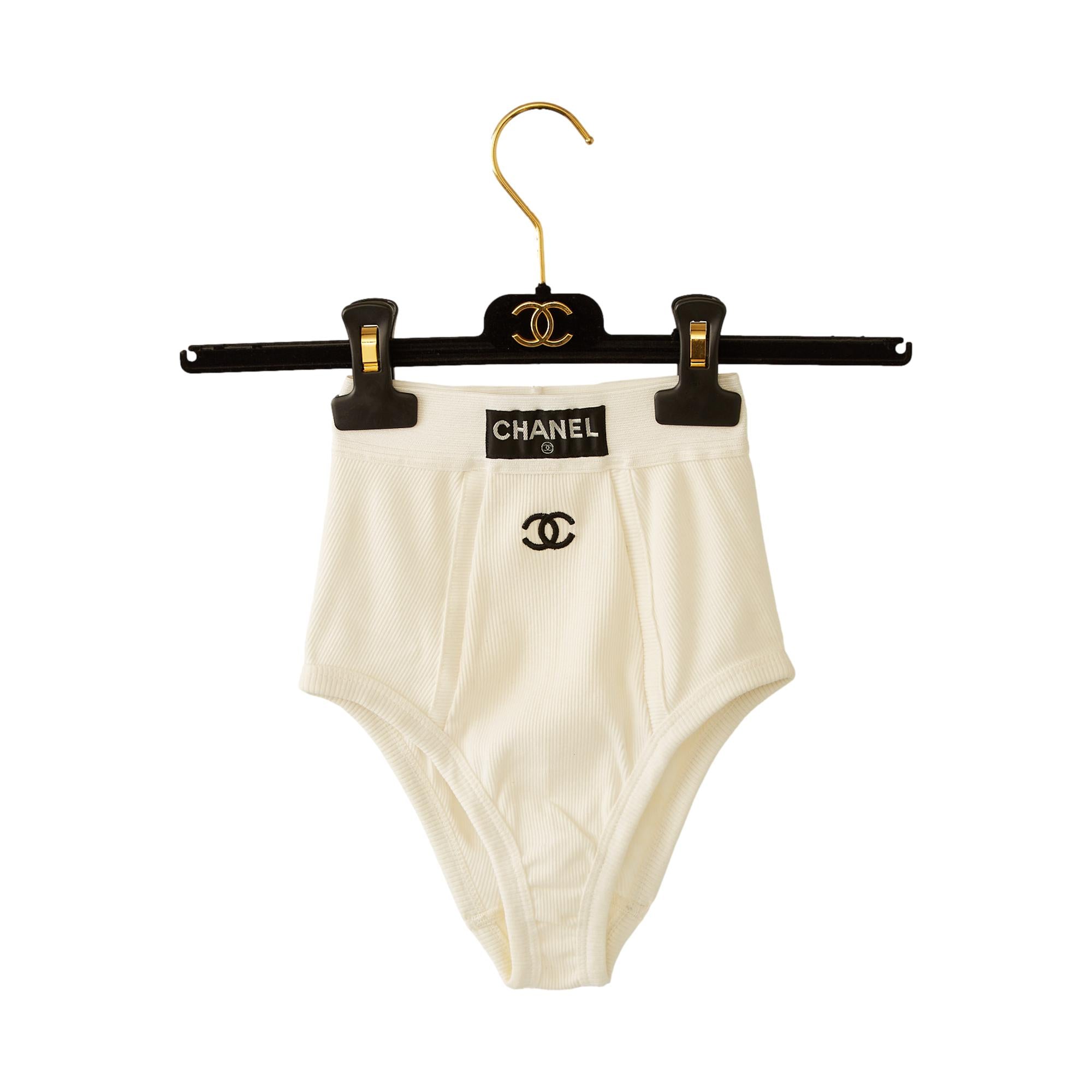 Chanel Rare White Ribbed Logo Briefs