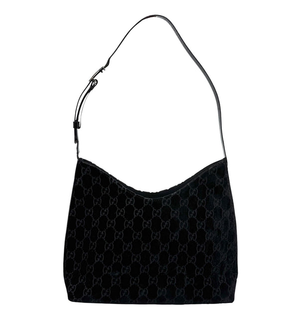 Gucci Black Velvet Logo Shoulder Bag