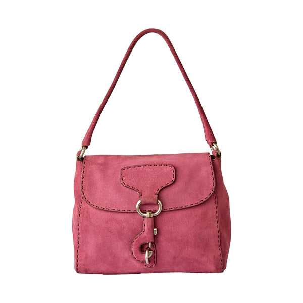 Prada Pink Suede Small Logo Shoulder Bag