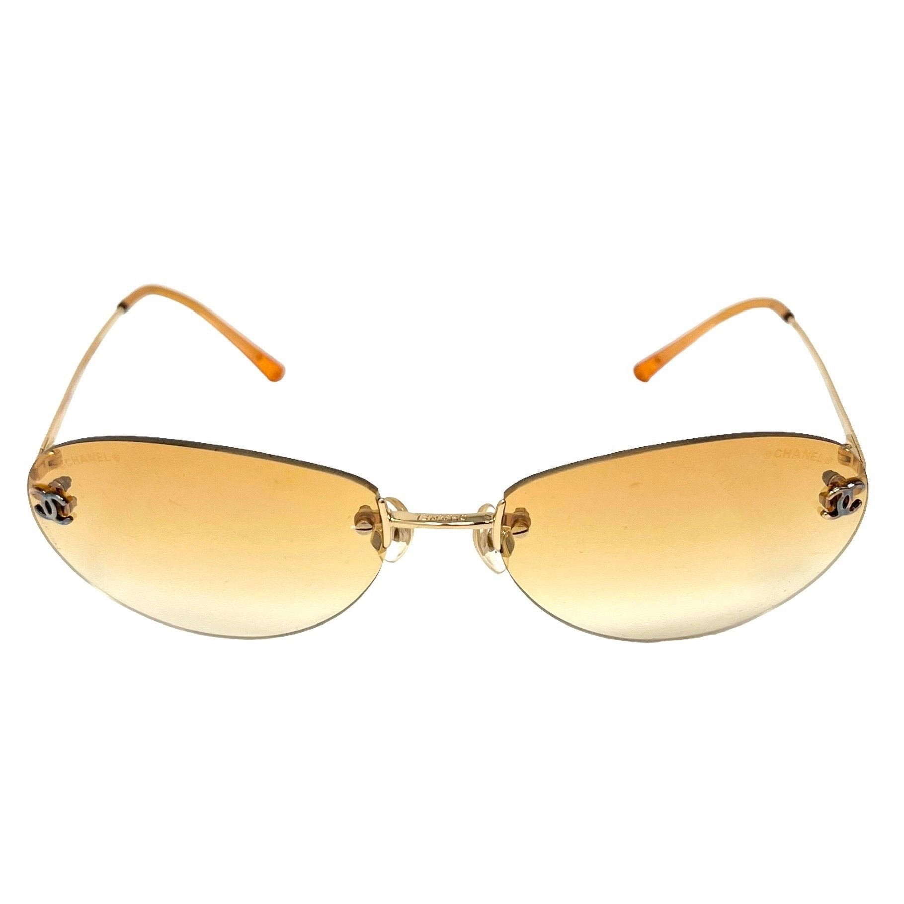 Chanel Orange Logo Rimless Micro Sunglasses