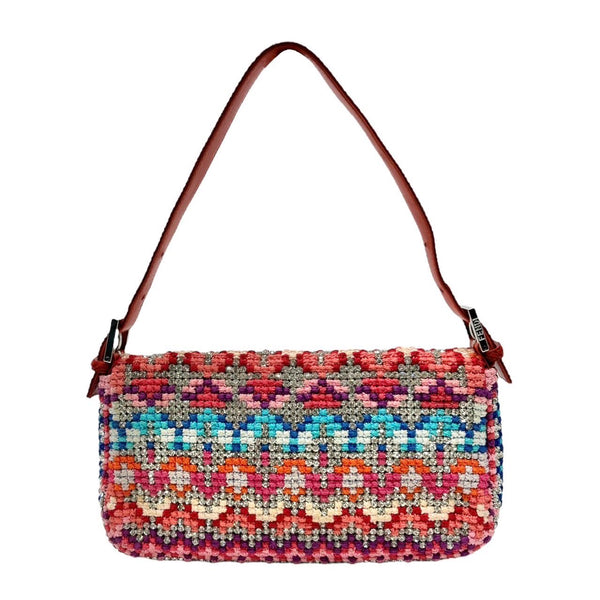 Fendi Multicolor Woven Rhinestone Baguette Bag