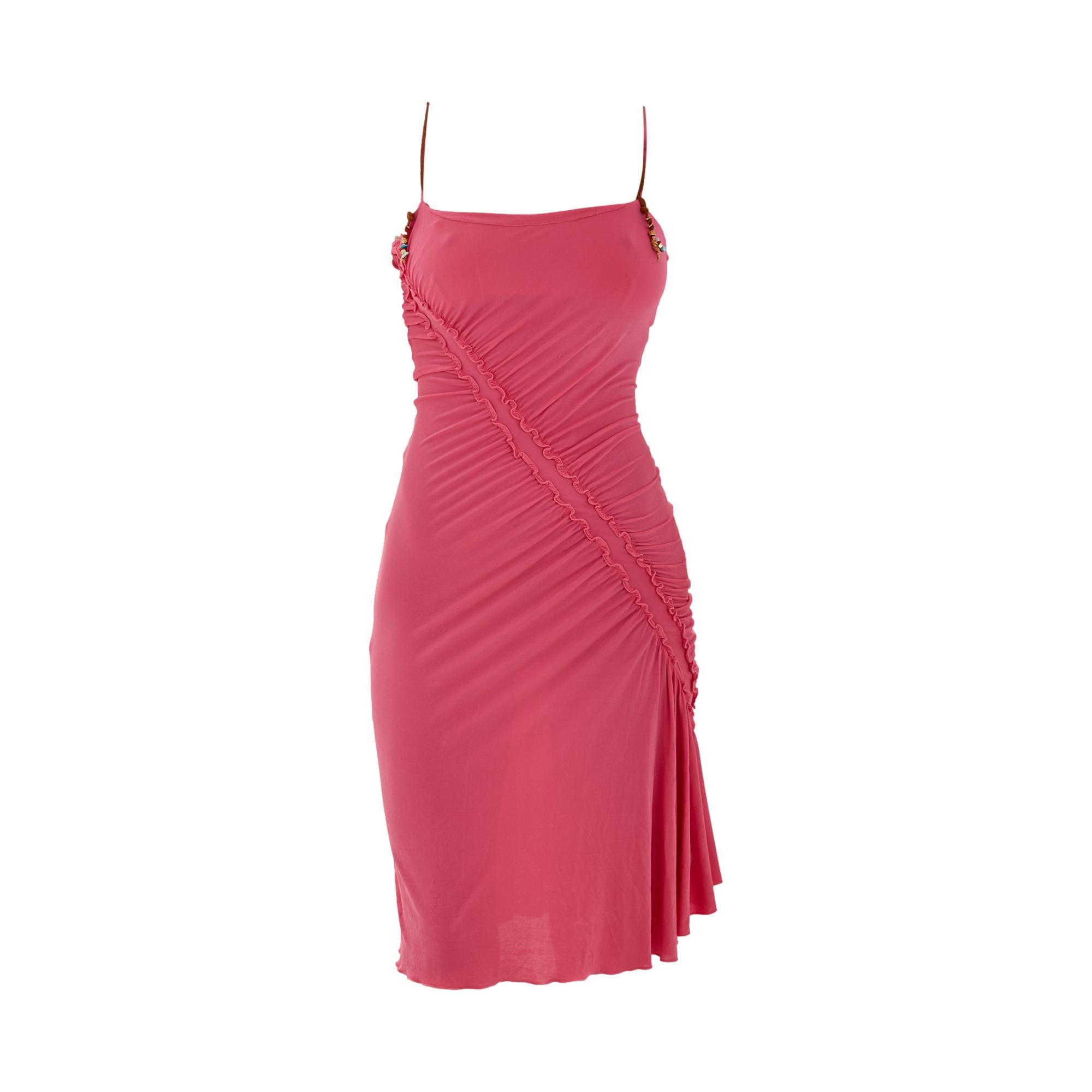 Roberto Cavalli Hot Pink Ruched Dress