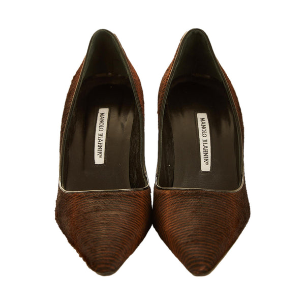 Manolo Blahnik Striped Calf-hair Heels
