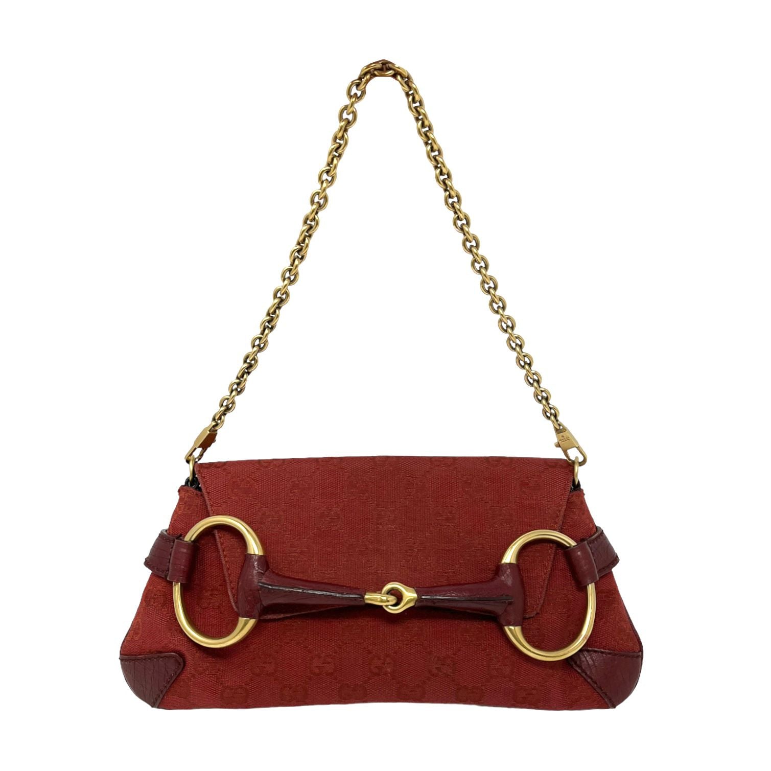 Gucci Red Logo Horsebit Shoulder Bag