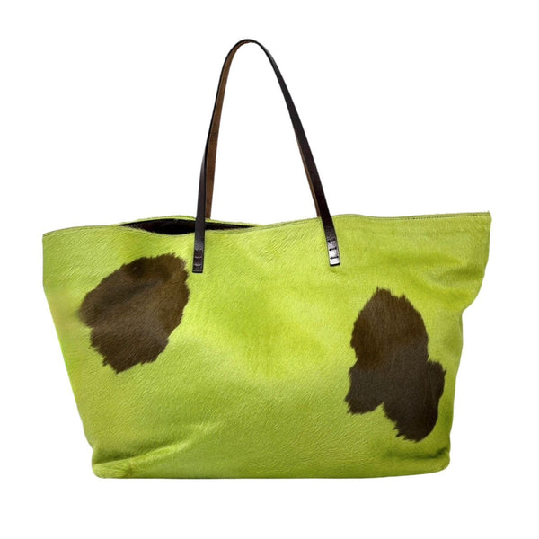 Fendi Lime Green Cow Print Shoudler Bag